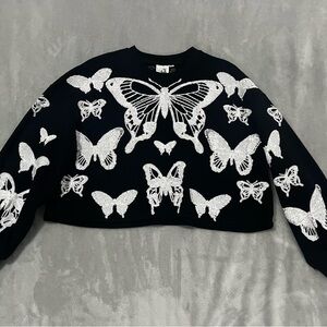 QUEEN OF SPARKLES Black and White Butterfly Sweatshirt